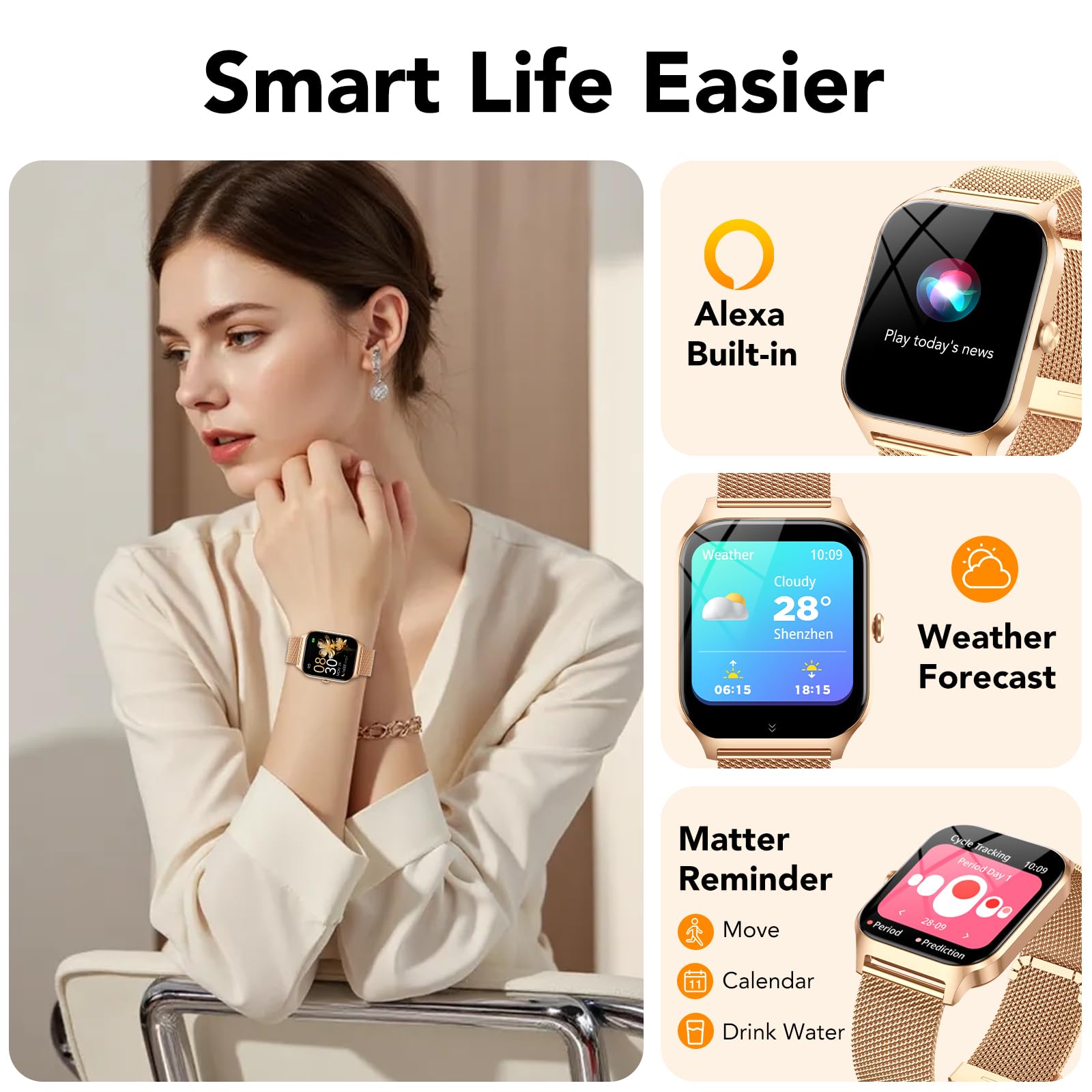 Reloj Inteligente Mujer con Llamadas y Voz de Al, Whatsapp Notificaciones,1.85" Smartwatch Mujer con SpO2/Pulsómetro/Monitor de Sueño,120+ Modos Deportes, IP68 Regalo para iPhone Android, Dual Straps