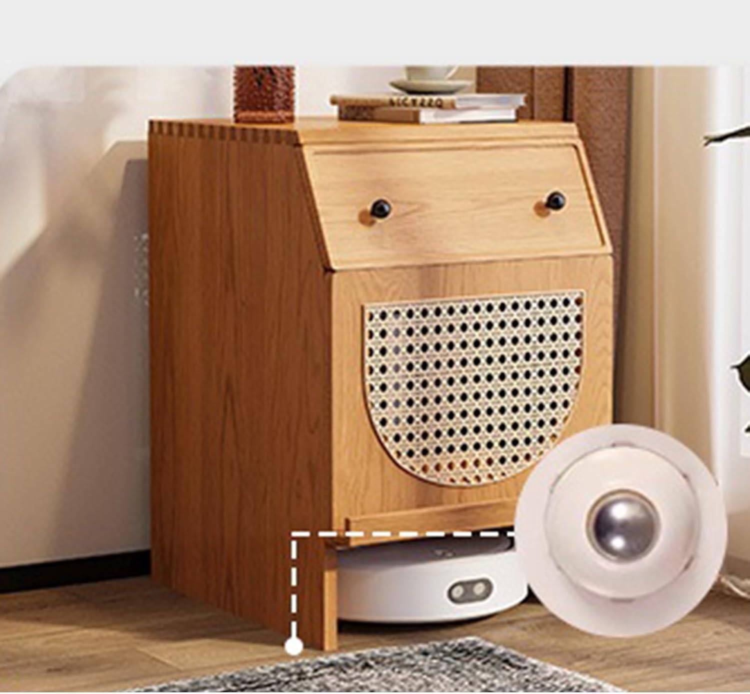Sweeper Robot Storage Cabinet Sweeper Organizer Sweeping Robot Shelf Solid Wood Sweeper Robot Cabinet Sideboard Storage Cabinet Sweeper Organizer(Cherry,C-48x70x53cm)