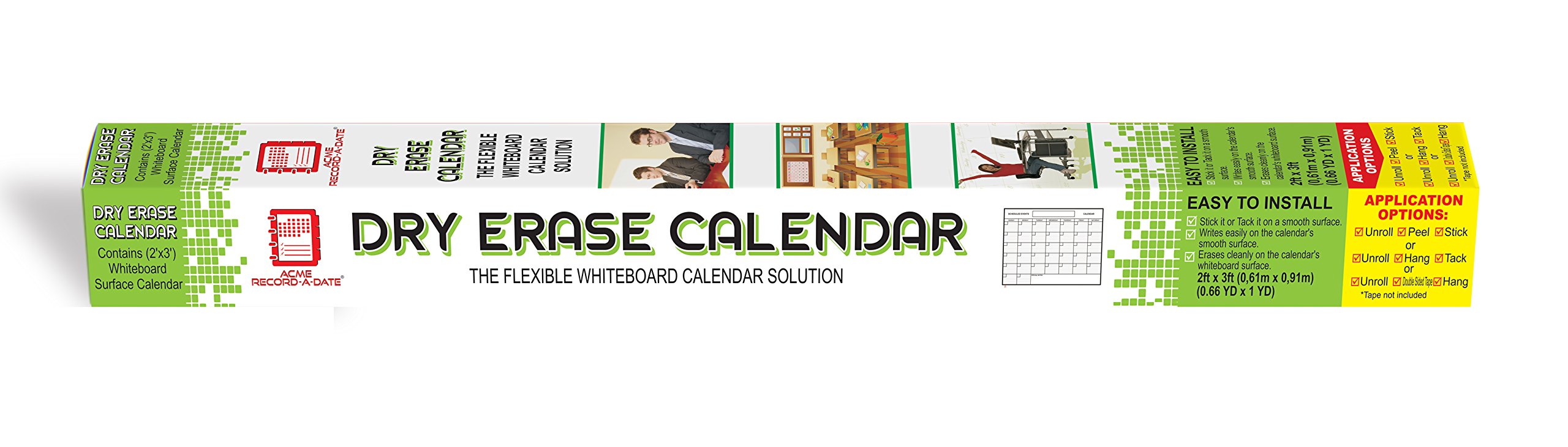 Pizarra blanca de borrado en seco, calendario mensual de 2 x 3 pies, material flexible y duradero, ideal para objetivos, eventos actuales, por Acme Record una oferta de fecha, fácil de instalar, palo
