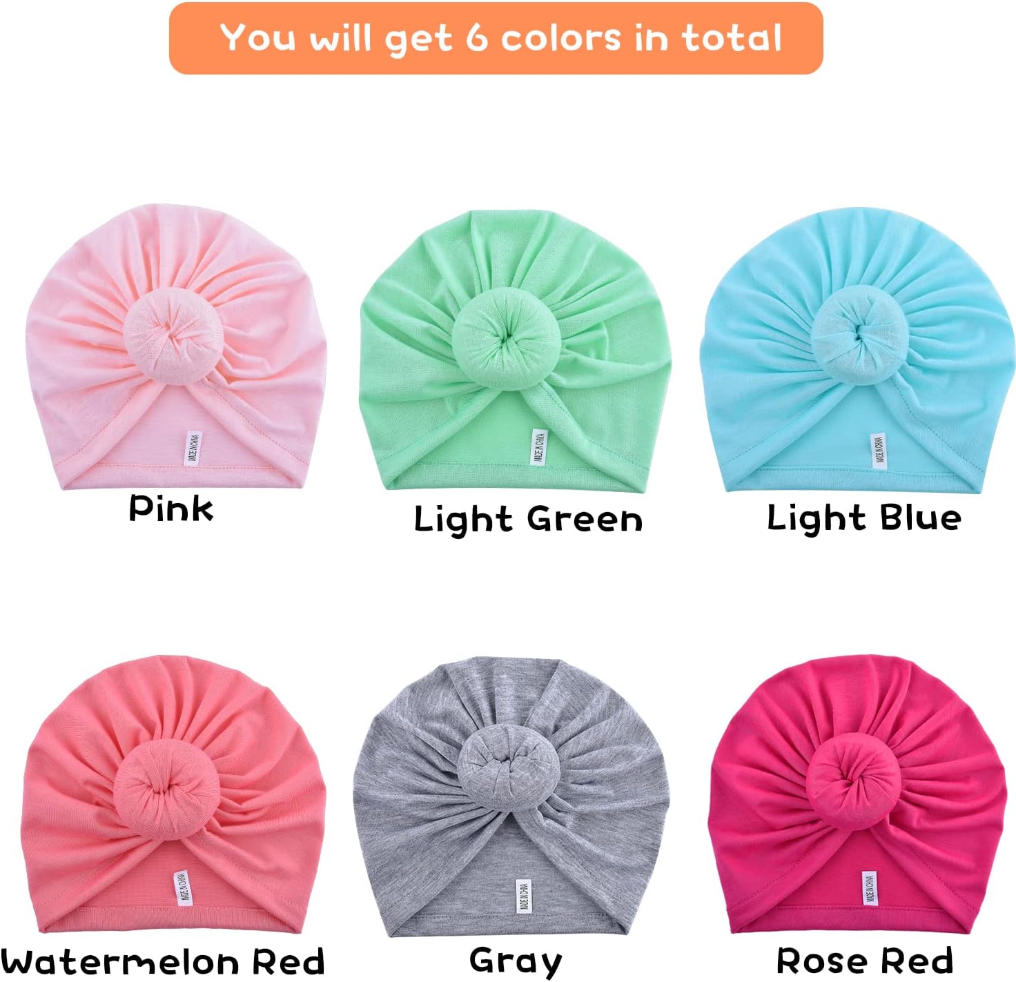 6 Pieces Baby Turban Hats Cotton Infant Knot Beanie Turbans for Newborn Girls Boys Soft Head Wrap Toddler Kids Cap - Image 7