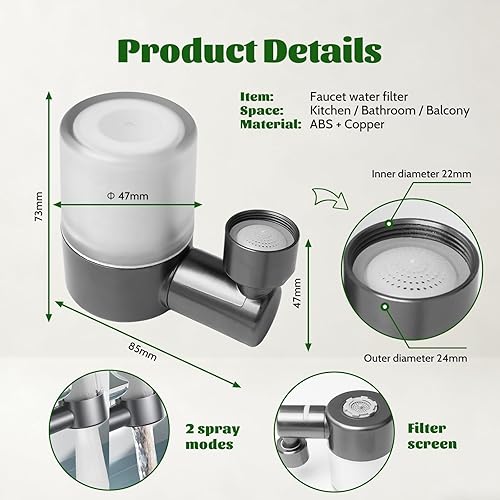 Miniatura 2 de Filtro de agua para grifo de fregadero, filtro de grifo de 2 modos de pulverización, filtro de agua del grifo para cocina y baño, 3 filtros de