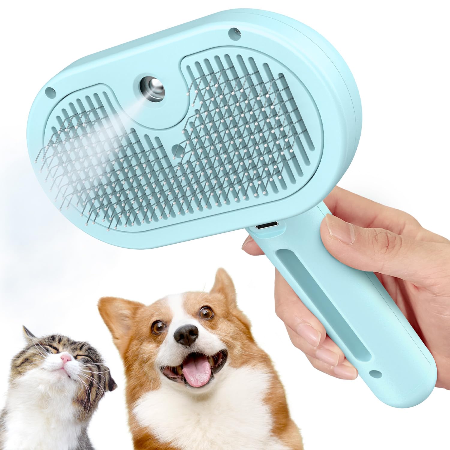 3-in-1 Self-Cleaning Pet Brush for Shedding - Removes Static and Loose Hair from Dogs and Cats (Blue)