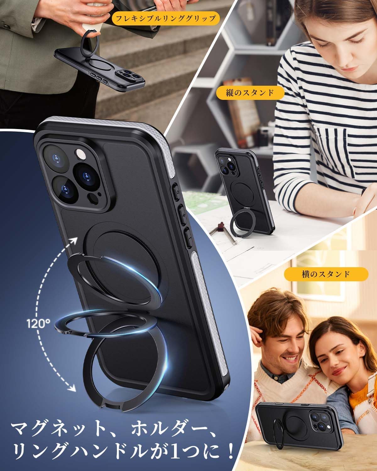 Lanhiem Magnetic for iPhone 16 Pro Case, IP68 Waterproof Case with Screen Protector, [Fit for MagSafe] [Invisible Stand] Shockproof Heavy Duty Sealed Underwater Case for iPhone 16 Pro (Black)