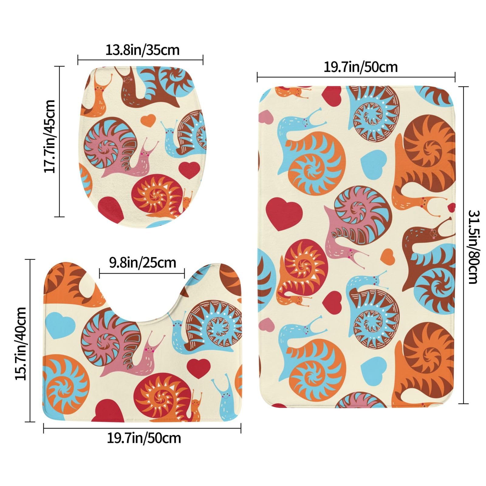 Set di 3 tappetini da bagno con motivo lumaca, in flanella, morbido, antiscivolo, con coperchio, decorazione per la casa