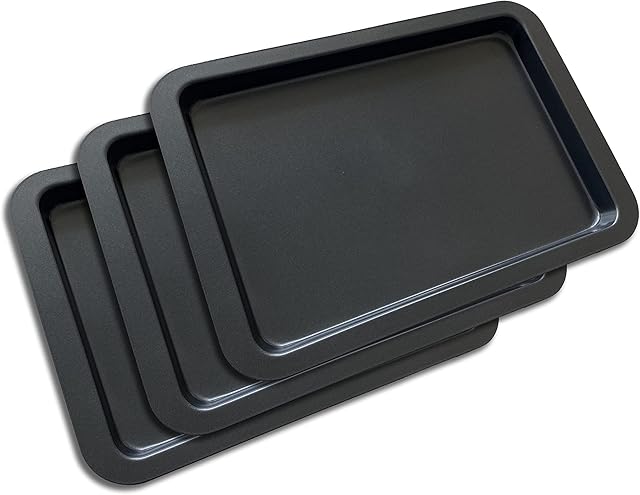Orclan Non Stick Baking Trays for Oven Pack of 3 Baking Tray Set is Made with Premium Quality Carbon Steel, Multi Use Oven Tray