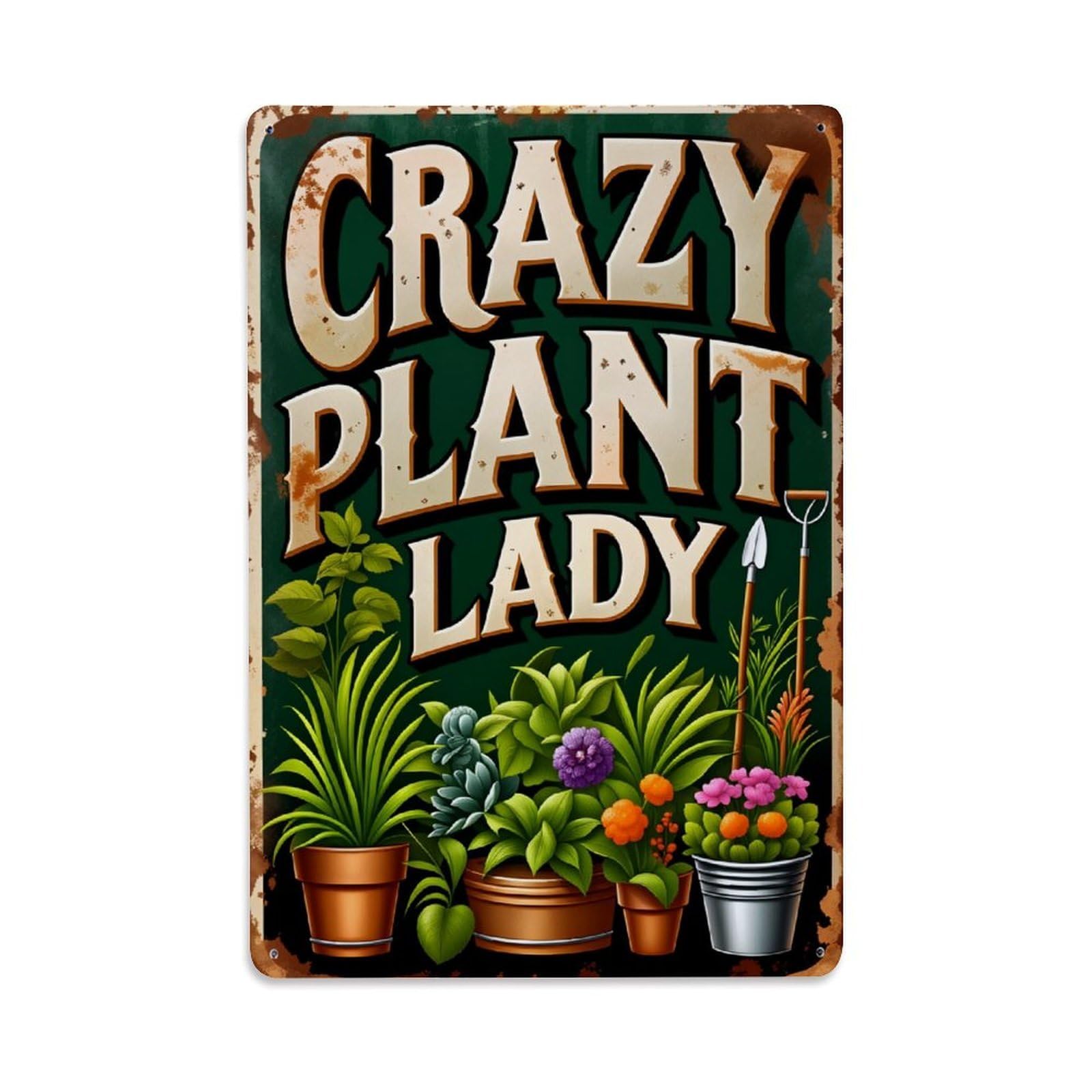 Enderetf Vintage Crazy Plant Lady Garden Sign Tin Sign Metal Poster, Home Bar Garage Man Cave Cafe Indoor & Outdoor Wall Decoration 8X12inches