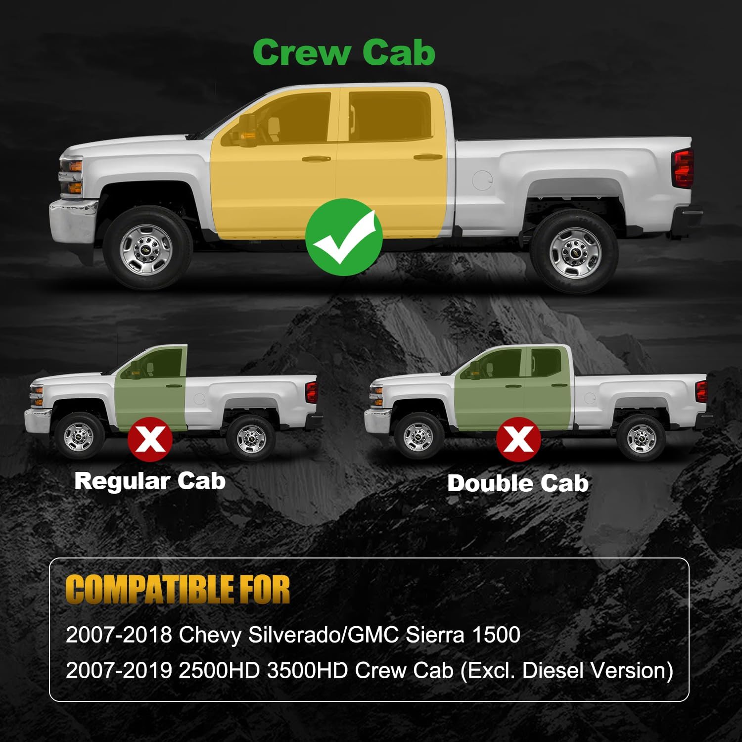 Steel Running Board for 2007-2018 Chevy Silverado/GMC Sierra 1500&2007-2019 Chevy Silverado/GMC Sierra 2500HD/3500HD Crew Cab(Excl. Diesel Version) Nerf Bar&Side Step（Black Texture）