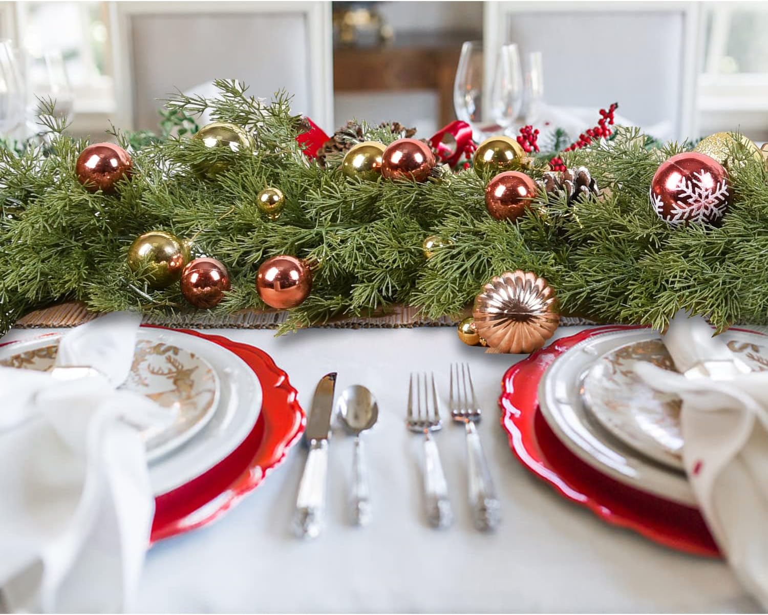 Artificial Christmas Pine Garland, 6 Feet Winter Greenery Garland for Holiday Mantel Fireplace Table Runner Centerpiece Decoration - Image 7