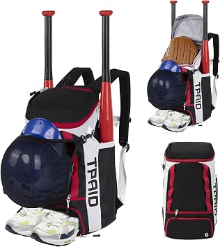 KINGSLONG Baseball Backpack, 11.2 gal 40 L Shoe Storage, Baseball Backpack, Club Activities, School, Large Capacity Holds 2 Bats, Fits 15.6 - 17.3 inch PCs, For Youth, High School, Adults