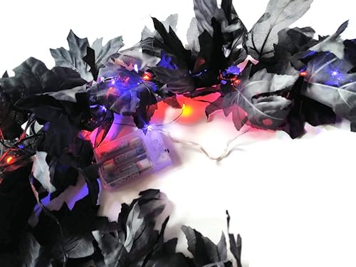 Black Halloween Lighted Garland 6ft Length with Pre Strung Purple and Orange LED Lights
