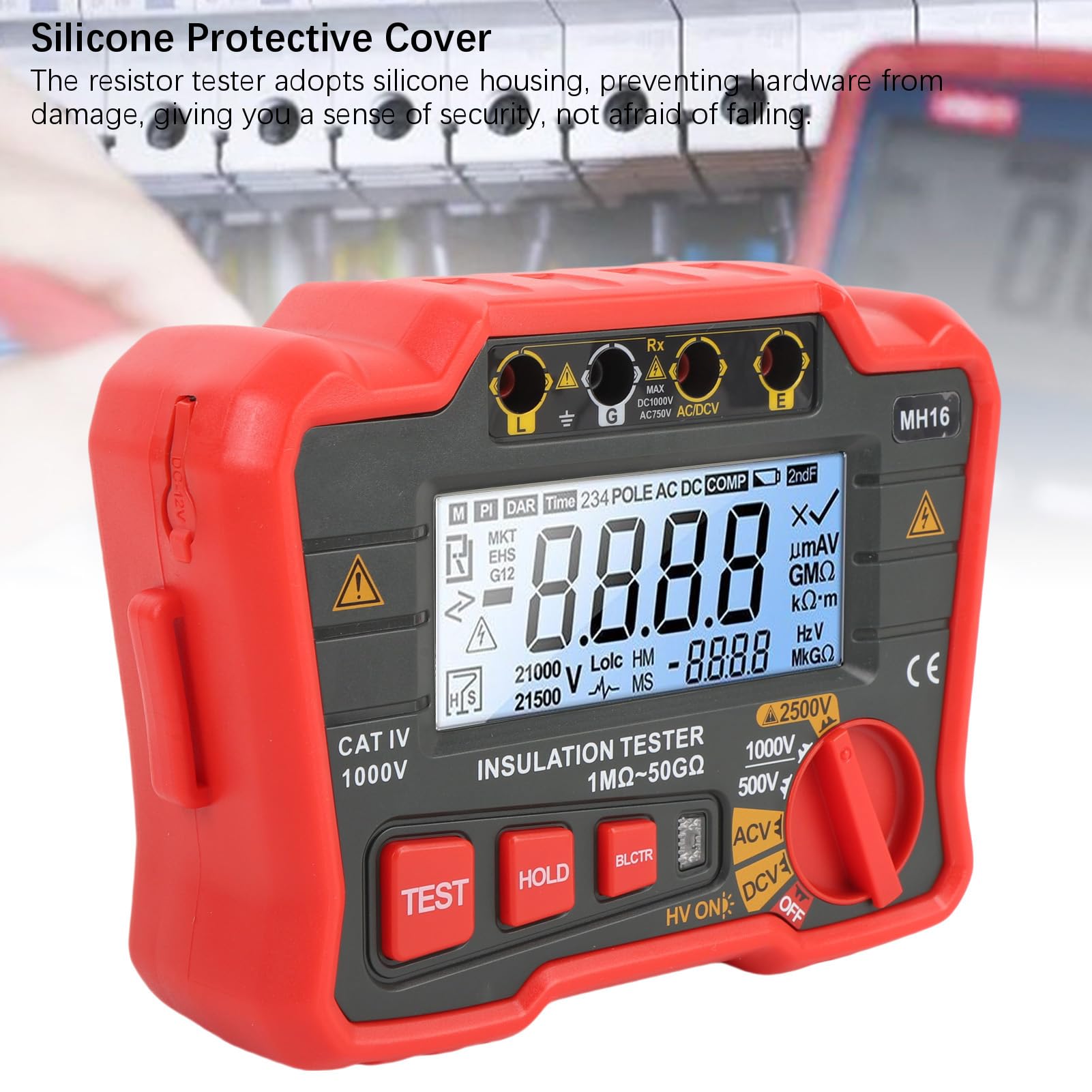 Tester Digitale per Resistore di Isolamento con Copertura Protettiva in Silicone per Test Elettrici