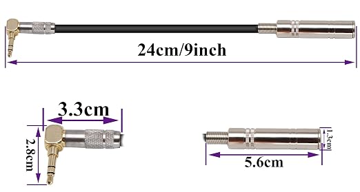Adaptador de audio estéreo 3.5mm a 6.35mm 24cm miniatura 2
