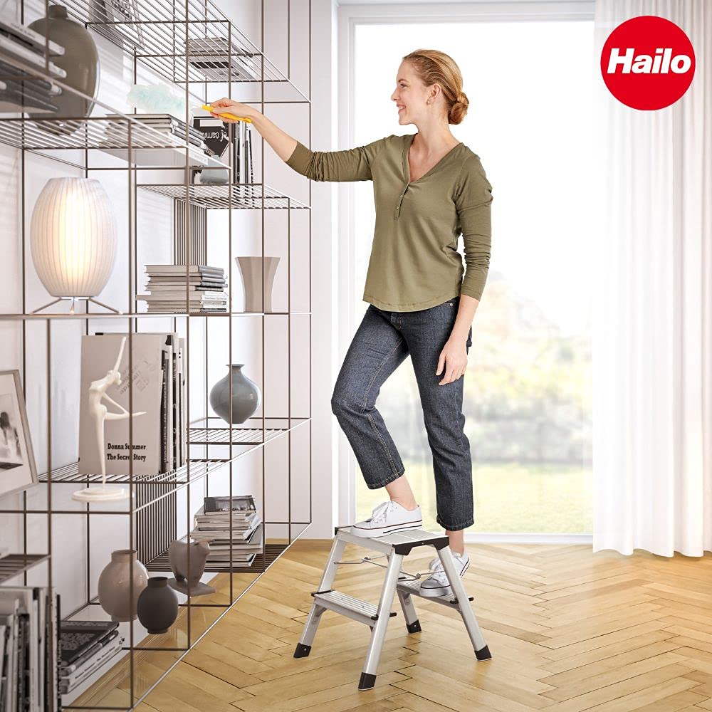 Hailo - Marche Pied Double accès 2x2 marches Pliant en Aluminium Hailo D60
