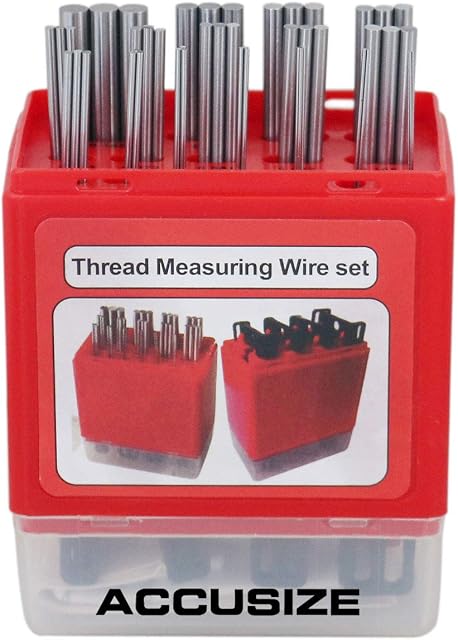 Accusize Industrial Tools U.S. and Metric Thread Measuring Wire Sets, Eg06-1002 | 48 Pc, 16 Sizes, 3-48 TPI and 0.5-6 mm Pitch, Three-Wire Method, Plastic Case, EG06-1002