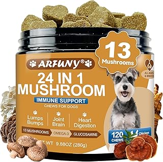 Mushrooms for Dogs - Turkey Tail Mushroom for Dogs - Gut, Skin, Joint, Immune Health- Dog Lumps & Bumps - 13 Organic Mushrooms Turkey Tail, Reishi, Lions Mane, Glucosamine, MSM - Chicken Flavor