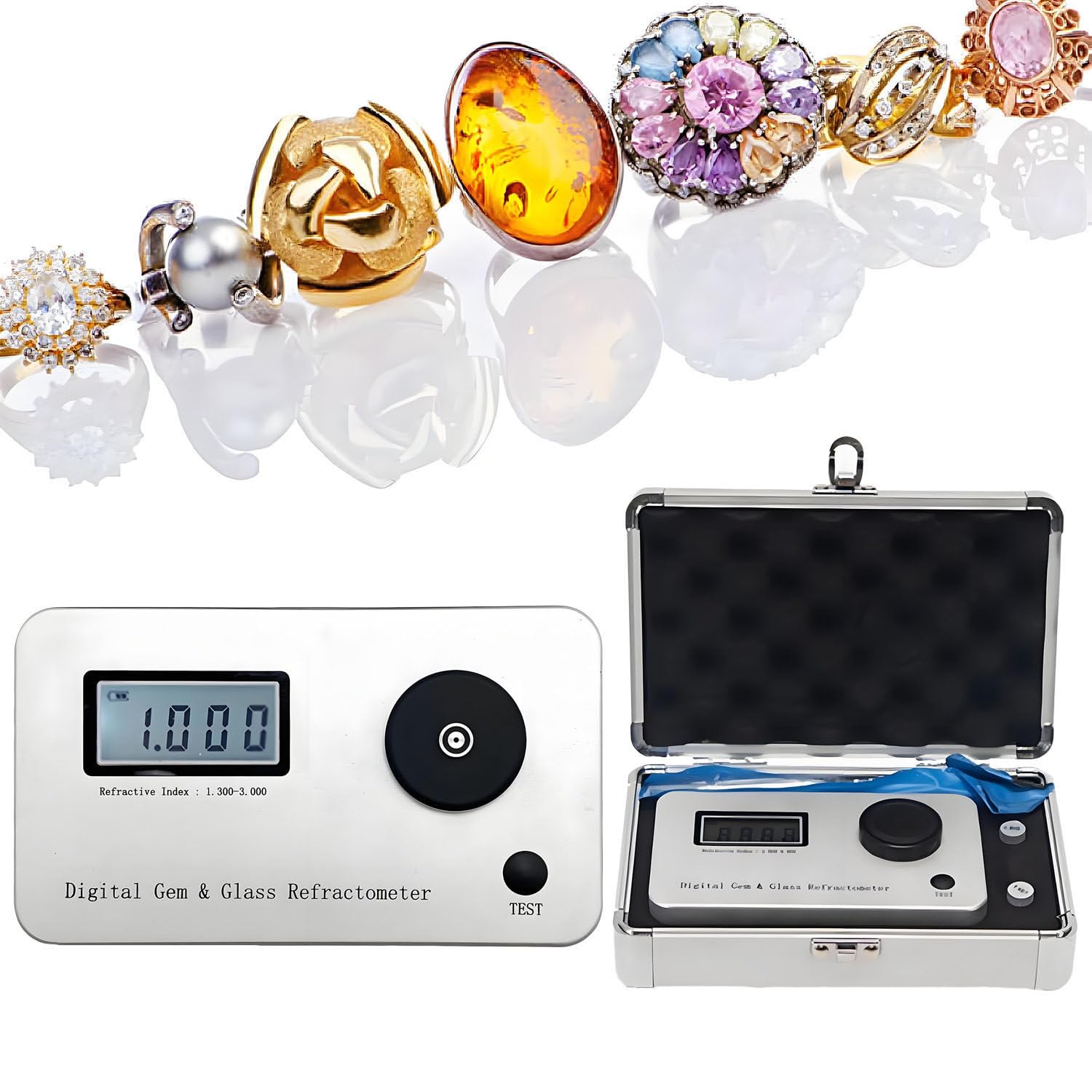 Refractómetro de piedras preciosas con LCD, índice de refracción 1.300-3.000 para joyería, oro, plata, herramienta de identificación de diamante