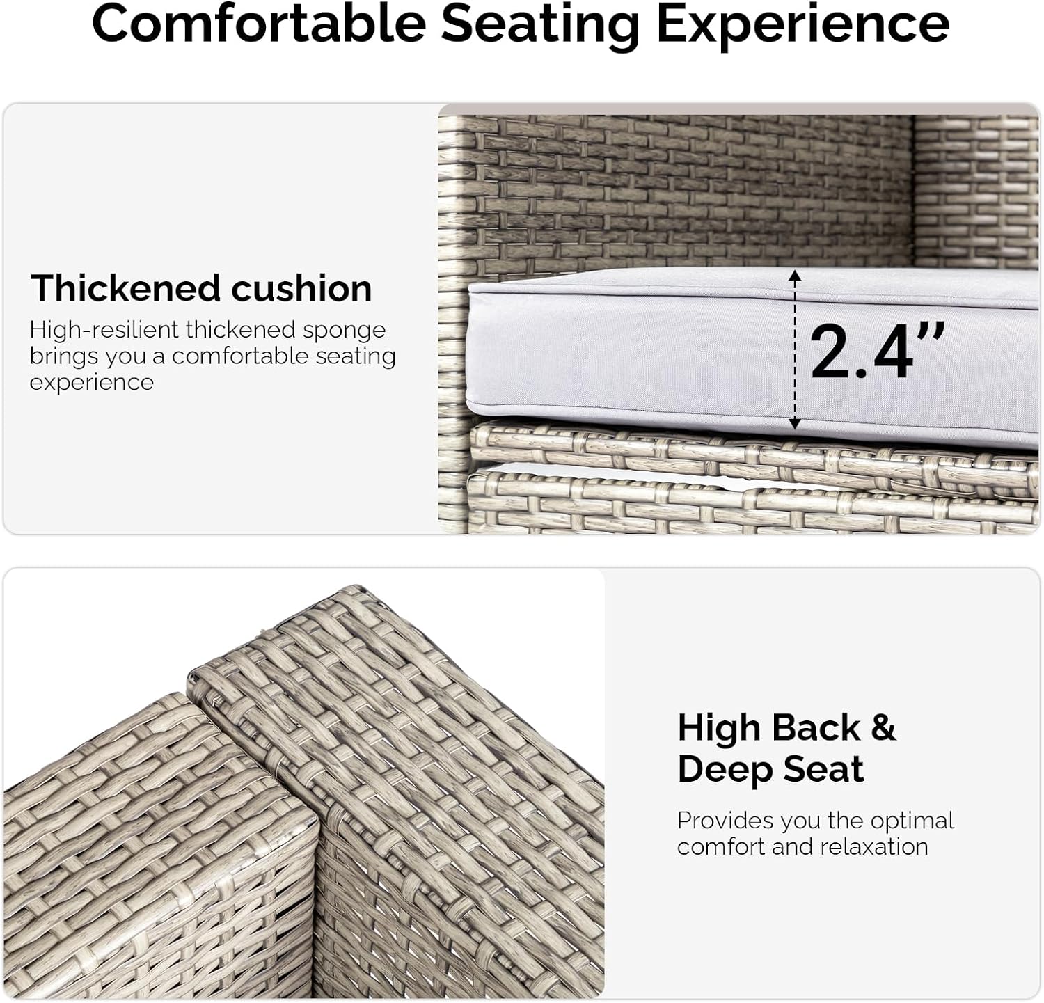 Outvita 6 Pieces Patio Furniture Set, All-Weather Outdoor Sectional Patio Sofa PE Rattan Manual Weaving Wicker Conversation Set with Ottoman & Glass Coffee Table & Pillow & Cushion, Grey