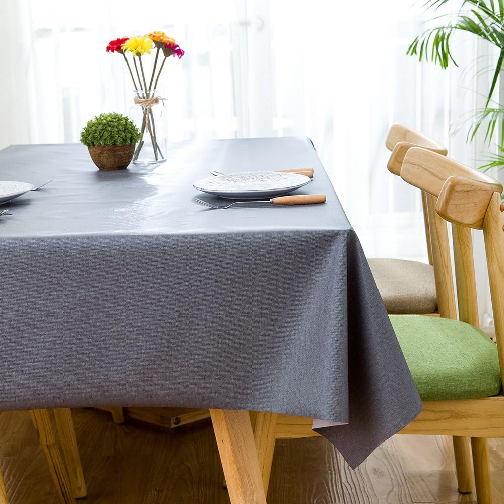 LEEVAN Heavy Weight Vinyl Rectangle Table Cover Wipe Clean PVC Tablecloth Oil-Proof/Waterproof Stain-Resistant