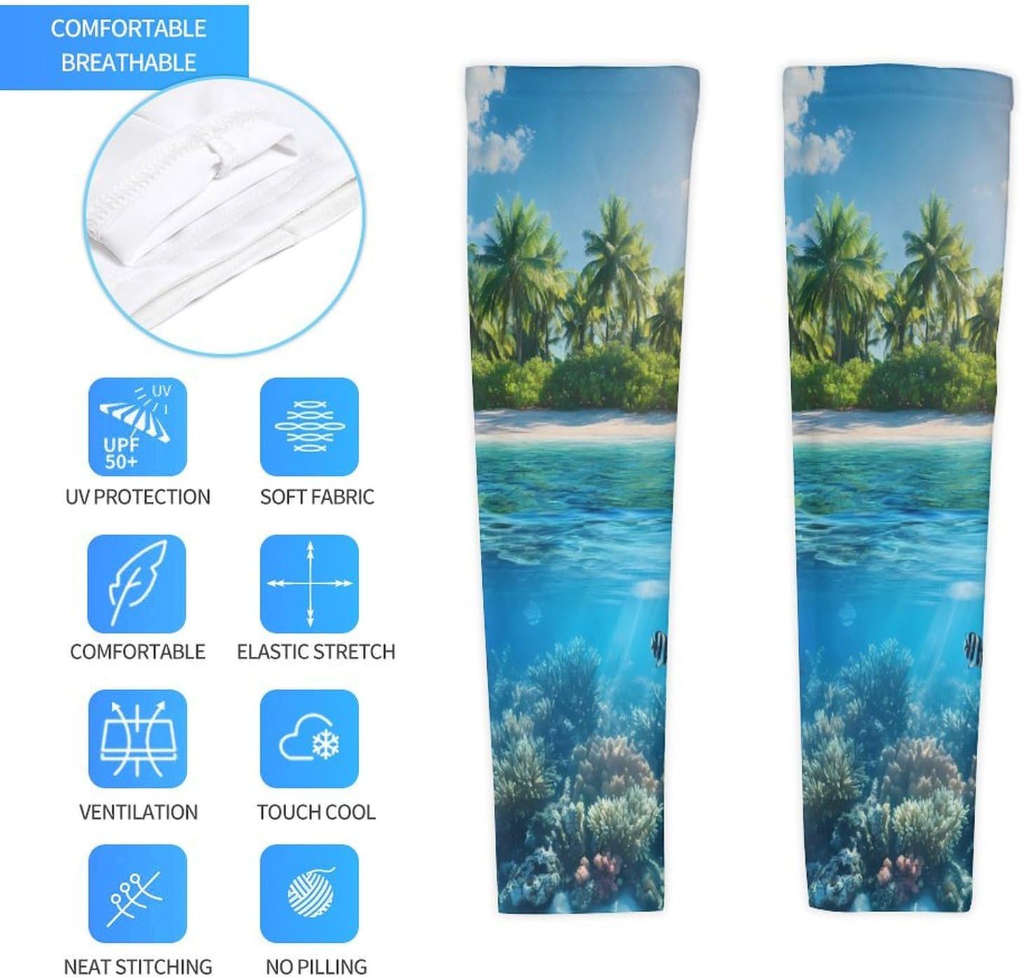 Tropical Island Snorkeling Fish Arm Sleeves Sun Protection Sleeves Sports Cooling Arm Compression Sleeve for Men Women