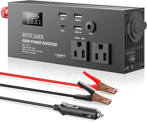 Inversor de corriente de 500 W para vehículos, inversor de corriente de automóvil DC 12 V a 110 V120 V CA, adaptador de enchufe de automóvil,