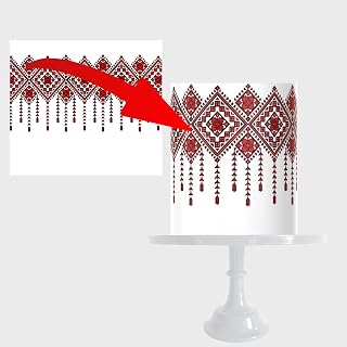 Edible Cake Wrap Topper, Traditional Palestinian Tatreez Pattern, 8 x 10 inches, Red and White