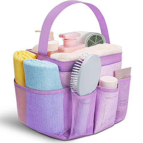 Asisnt Camping Essentials Shower Caddy Portable for College Dorm Room Essentials for Girls with 9 Pockets,Large-Capacity Shower Caddy Dorm Basket,Quick Dry Shower Bag for Gym,Travel,Swim,Beach-Purple