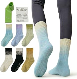 Women's Non Slip Grip Socks Bundle - 6 Pairs Total (Vibrant & Classic 3-Packs), Sticky Yoga & Pilates Slipper Alternative