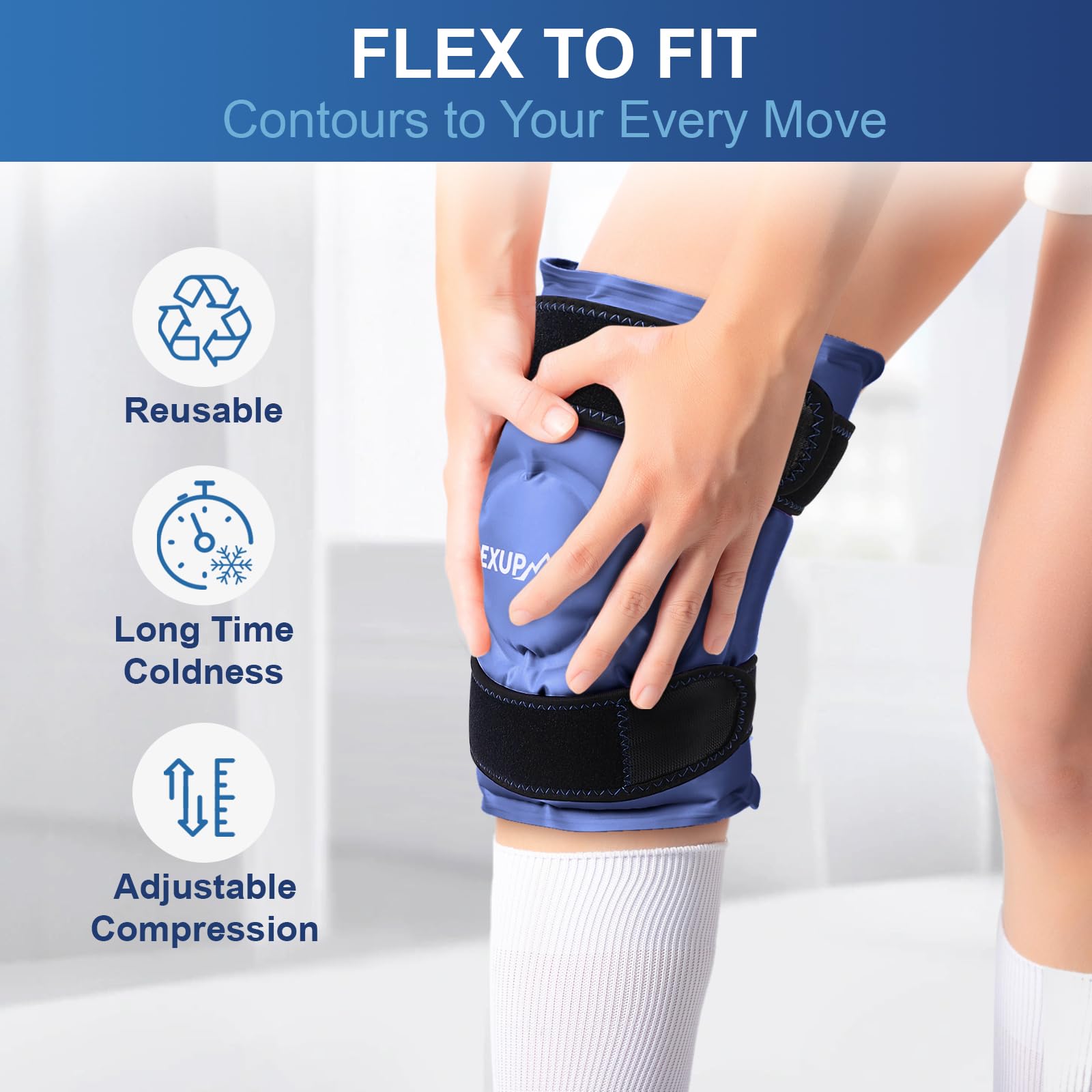 APEXUP Eisbeutel zur Linderung von Knieschmerzen, wiederverwendbarer Knie-Eisbeutel nach Operationen, flexibles Gel-Kältepack für Verletzungen, Schmerzlinderung für Knie, Rücken, Schulter, Ellenbogen,