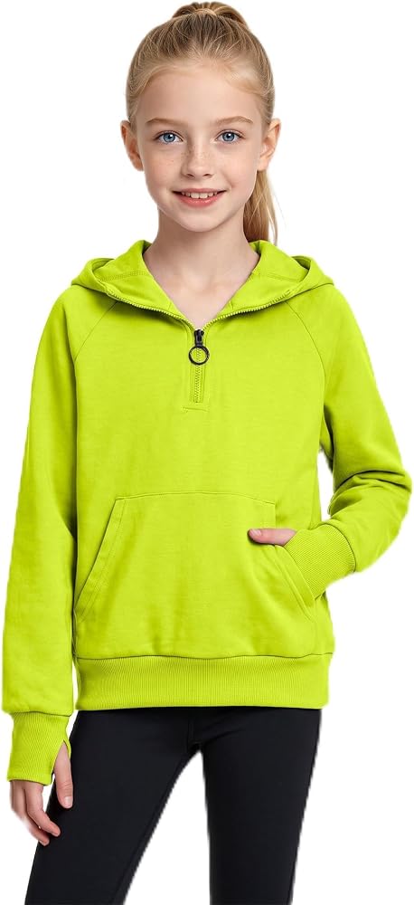 Wenlia Girls Sweatshirts Long Sleeve Half Zip Hoodie with Thumbholes — 사진 1