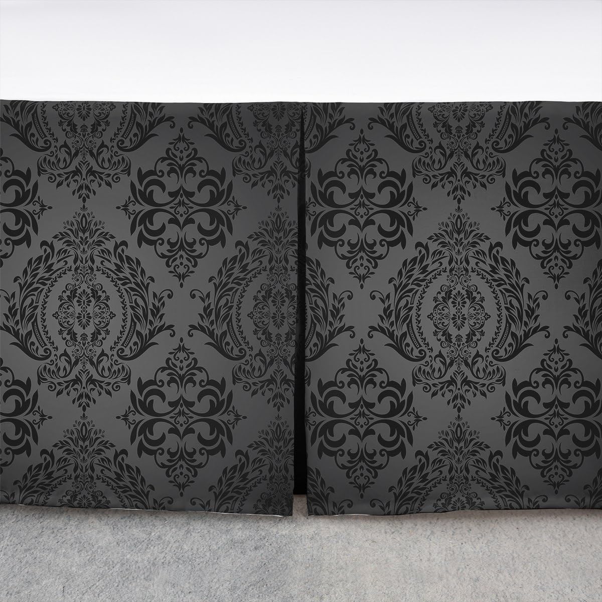 Damask King Size Bed Skirt,Black Grey Soft Quadruple Pleated Ruffle Bedskirt for Kids Boys Girls Teens Bedroom,Damask Pattern Fitted Sheet Floral Printed with 15 Inch Bed Skirts Bedding Decor