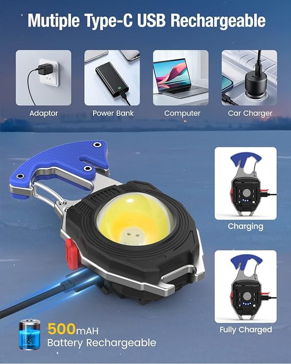 Mini el feneri, COB anahtarlık, el feneri, 7 modlu, USB şarj edilebilir çalışma lambası, 800 lümen, çok fonksiyonlu, taşınabilir, acil durum Kamp Feneri Çok Fonksiyonlu Fener [Enerji Sınıfı A+++]