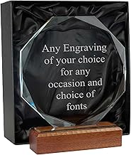 ukgiftstoreonline Wood Base Large Octagon Glass Personalised Engraved Award Trophy Perfect for Sports, Employees, School Ceremonies & Appreciation