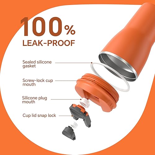 Miniatura 5 de Ideus Vaso aislado con tapa y pajilla, de acero inoxidable, de doble pared al vacío, a prueba de fugas, taza de café de viaje, apto para portavasos