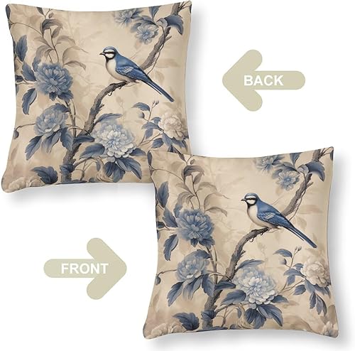 Miniatura 3 de Chinoiserie - Fundas de cojín de satén con diseño de pájaros azules y blancos, diseño de bandera de Estados Unidos, Día de la Independencia, con