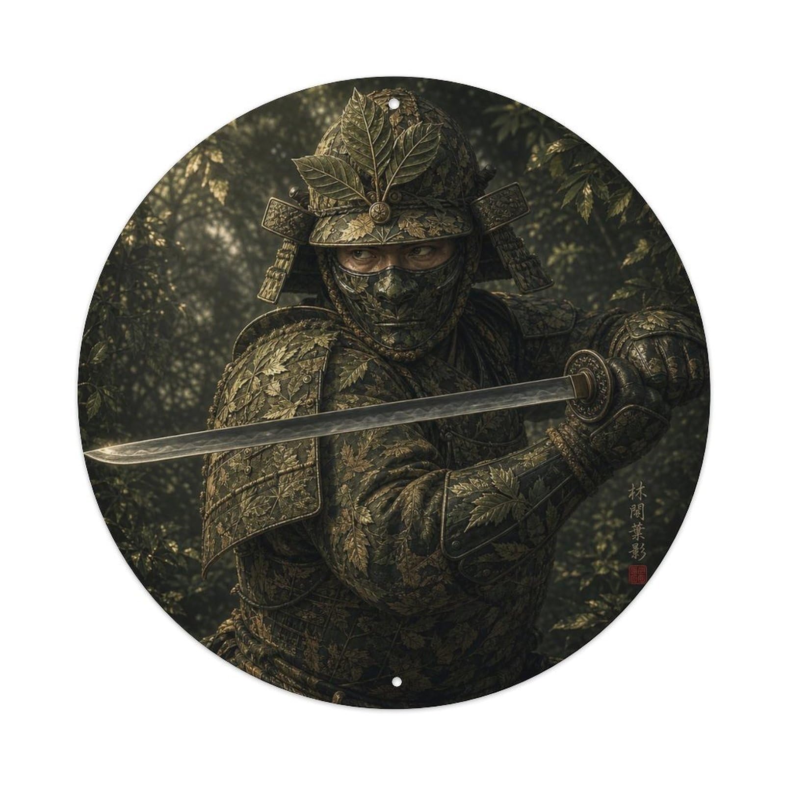 Okngb Style Shadow Turning Parry Olive Green Defense Warrior Seal Metal Tin Sign Plaque Wall Decor For Cafe, Man Cave, Club Bar, Office, Home Garden Round Metal Poster 8X8inch