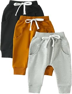 Toddler Baby Boys 3 Pack Jogger Pants Solid Color Elastic Waist Cotton Active Sweatpants