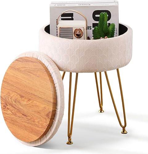 Cpintltr Reposapiés Taburetes Otomana Redonda de Terciopelo con Espacio de Almacenamiento Silla de Tocador Suave con Asiento de Espuma Viscoelástica