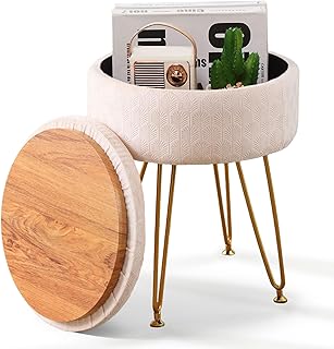 Cpintltr Footrest Footstools Round Velvet Ottoman with Storage Space Sof...