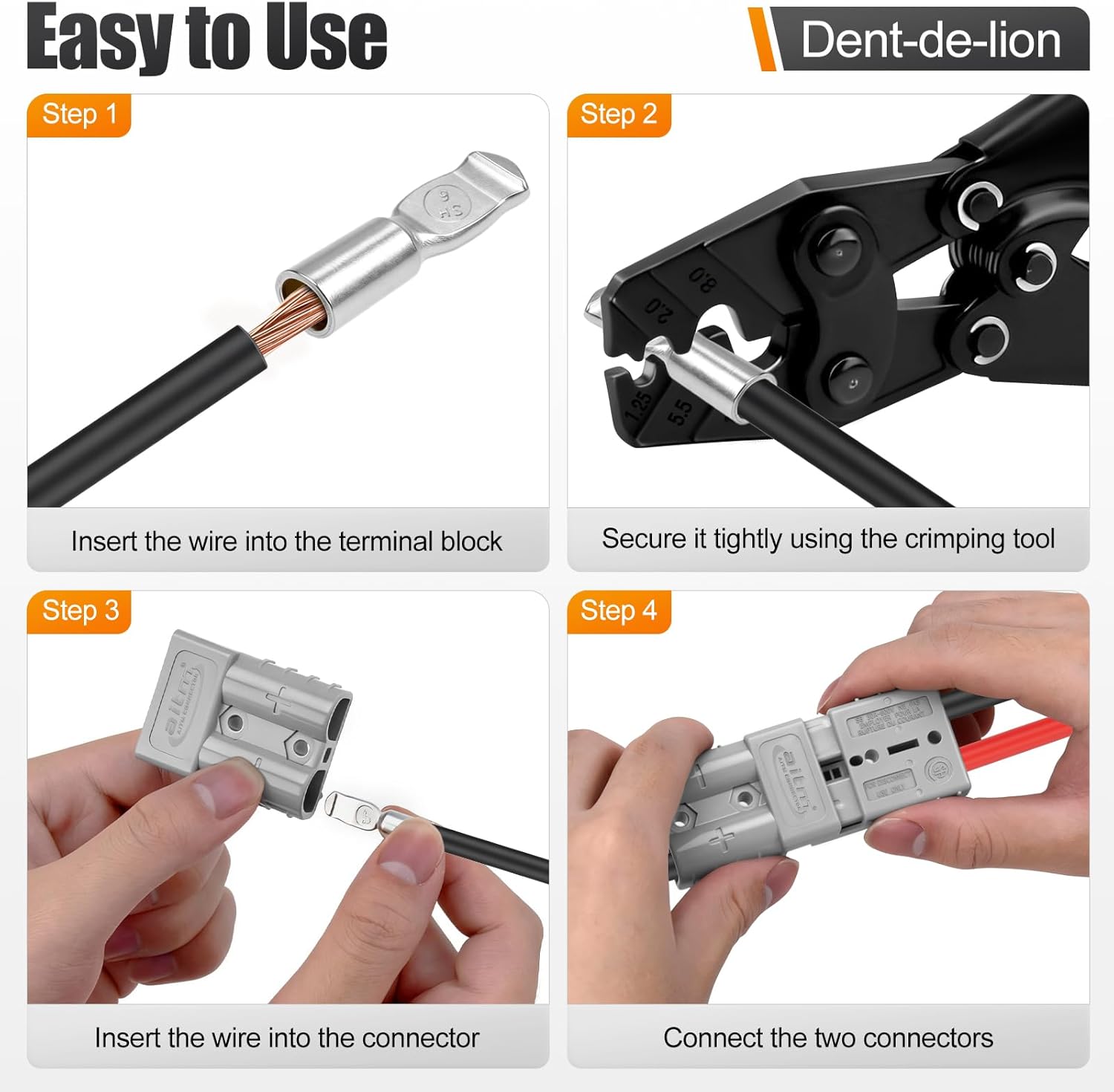 Crimping pliers with connectors and connector dust covers are used as crimping tools for 50 ampere 600V connectors, as well as clamps, terminals, cable connector, and cutting tools (6PCSgrey 6AWG)