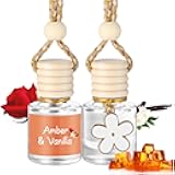 2 Sets Hanging Car Air Freshener and Essential Oil Diffuser, Car Air Freshener Daisy Essential Oil Diffuser Long Lasting Automobile Aromatherapy(White,Amber & Vanilla)