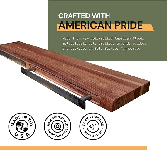 Floating Shelf Bracket - 32 Hidden Shelf Brackets, 150 LB Weight Capacity, Supports Wall Mounted Floating Shelves of Any Length, 3/4 Inch Industrial Solid Steel Support Rods Walnut Wood Works