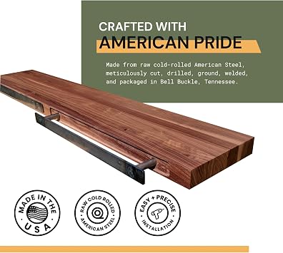 Floating Shelf Bracket - 32 Hidden Shelf Brackets, 150 LB Weight Capacity, Supports Wall Mounted Floating Shelves of Any Length, 3/4 Inch Industrial Solid Steel Support Rods Walnut Wood Works