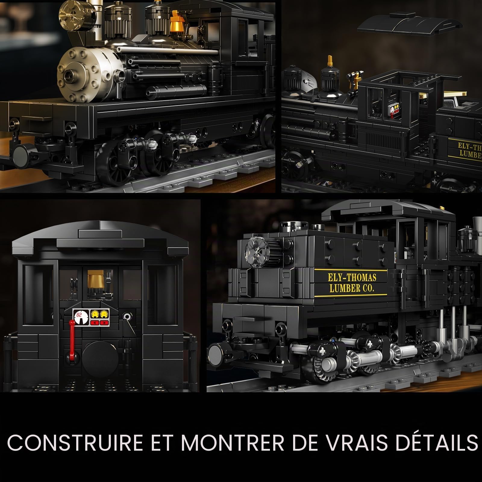 Mould King Kit de Blocs de Construction de Train technologique 12032, Bloc de Construction de Locomotive à Vapeur de Type Shay (880 pièces), modèle de Locomotive à Vapeur mécanique STEM pour garçons