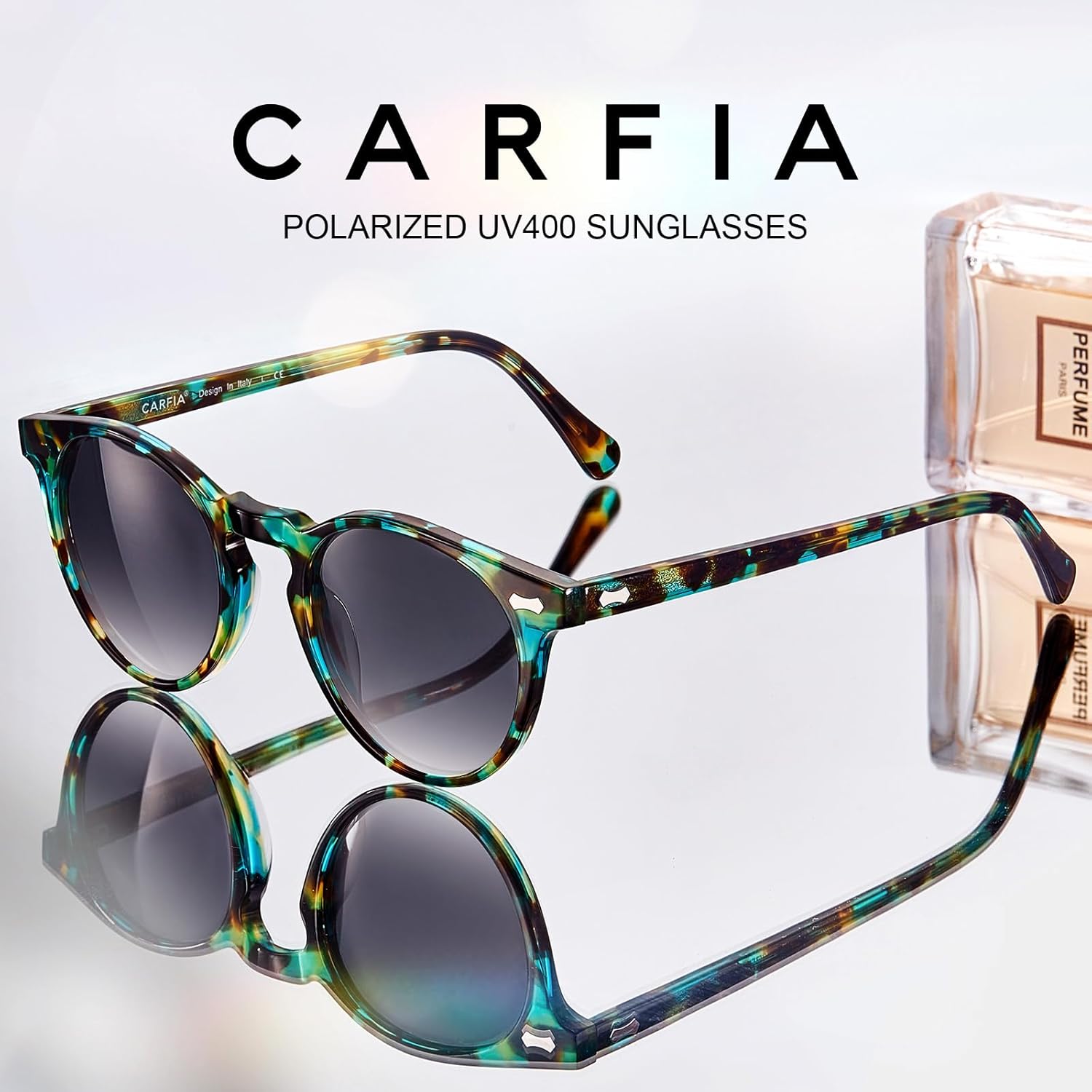 CARFIA Retro Polarized Sunglasses for Women UV Protection Acetate Classic Vintage Style Round Shades - Image 3