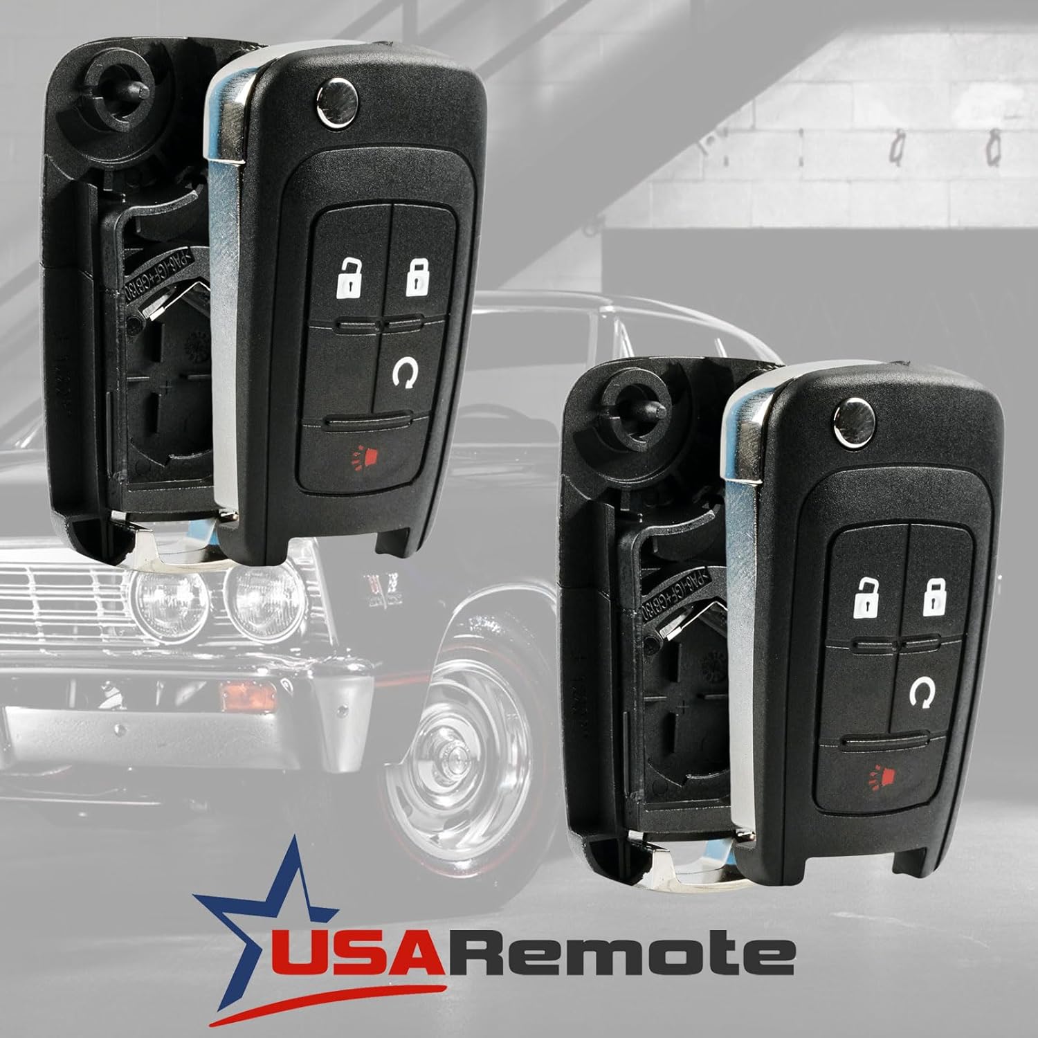 Key Fob Keyless Entry Remote Flip Shell Case & Pad fits Chevy 2010-2017 Equinox / 2012-2017 Sonic / 2015-2017 Trax / GMC 2010-2017 Terrain, Set of 2