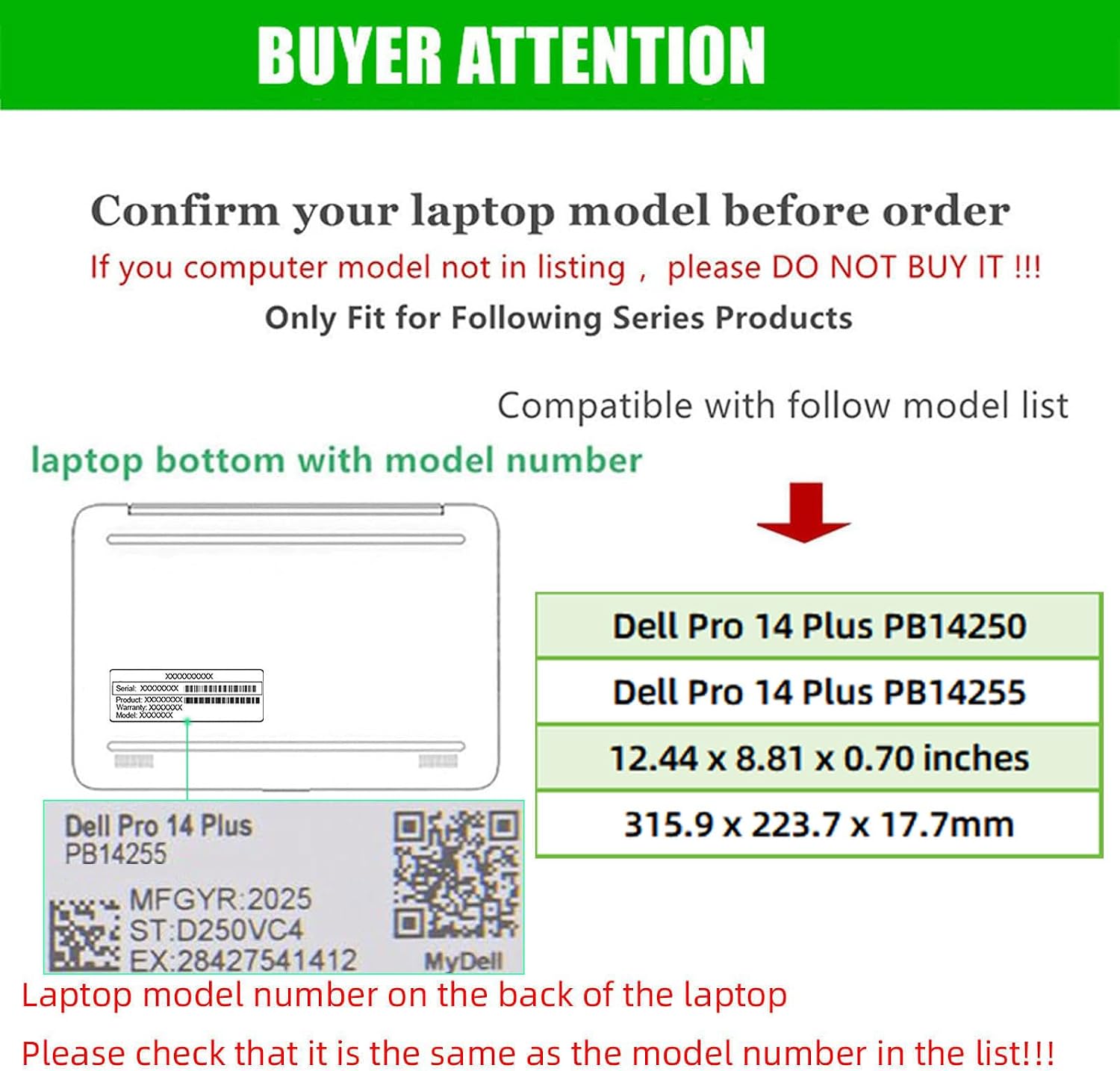 Laptop Cover Case for Dell Pro 14 Plus PB14250 / PB14255 Laptop Notebook PC (NOT Working with Other Dell Models). 2-in-1 PU Leather Detachable Notebook Sleeve (Black) image 2