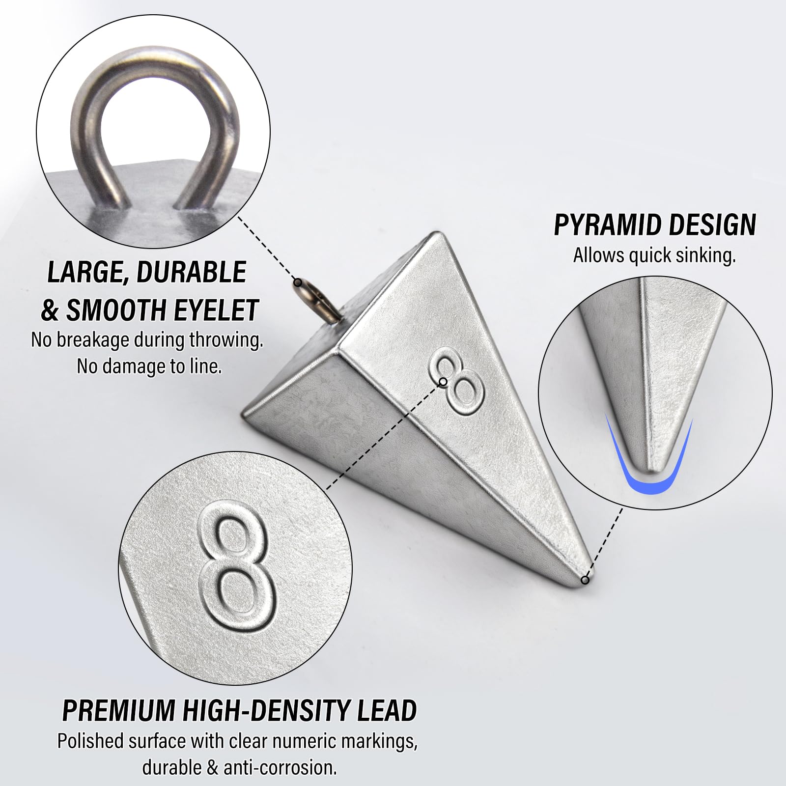 Alwonder Pyramid Sinkers Angelgewichte, Angelblei, Salzwasser, Süßwasser, Blei, Angelgewicht, Sinker für Ozean, Brandung, Angelausrüstung, Welsausrüstung, 28,3 g, 3,5 g, 85 g, 113,4 g, 141,7 g, 170 g,