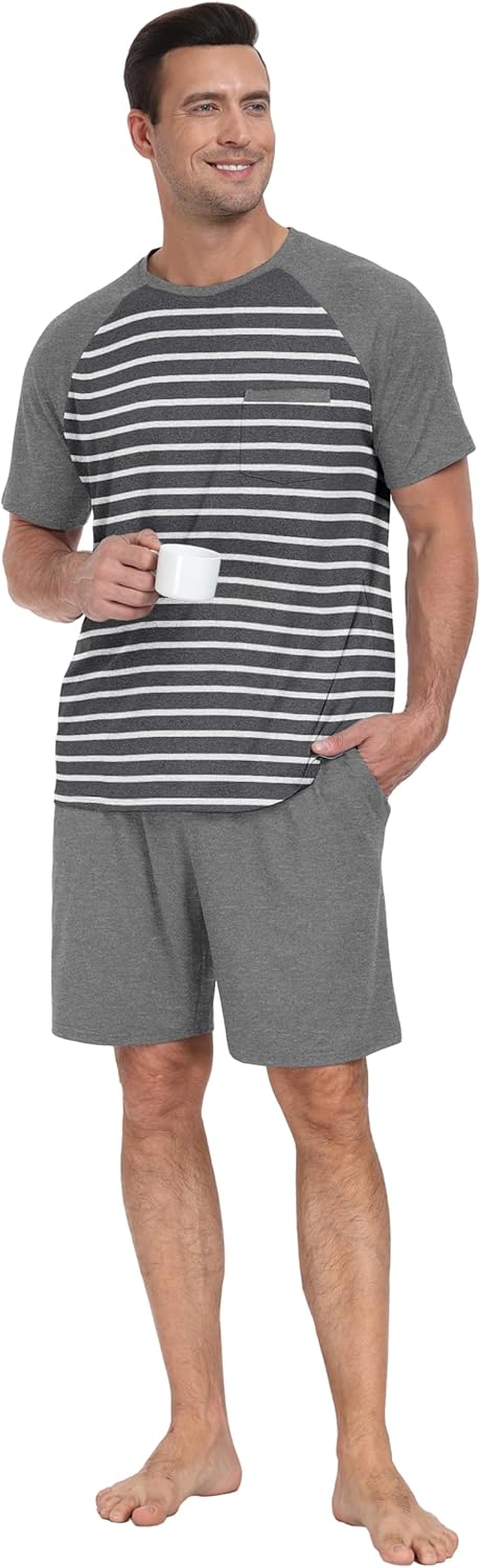 PrinStory Men‘s Pajama Set Summer Pjs Sleepwear Nightwear Lightweight Quick Dry Soft Stripe Sleep Set With Pocket S-2XL - Image 4