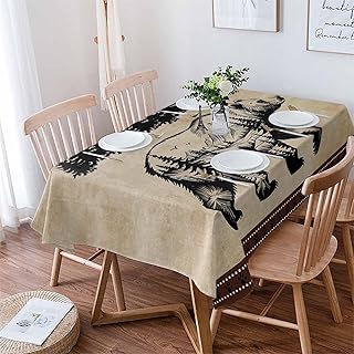 Brown Black Bear Table Cloth Waterproof Tablecloths, Farmhouse Cabin Forest Vintage Tablecloth Dining Table Cover for Kitchen Party Tabletop Outdoor, Rectangle Tablecloth 52x70 Inch
