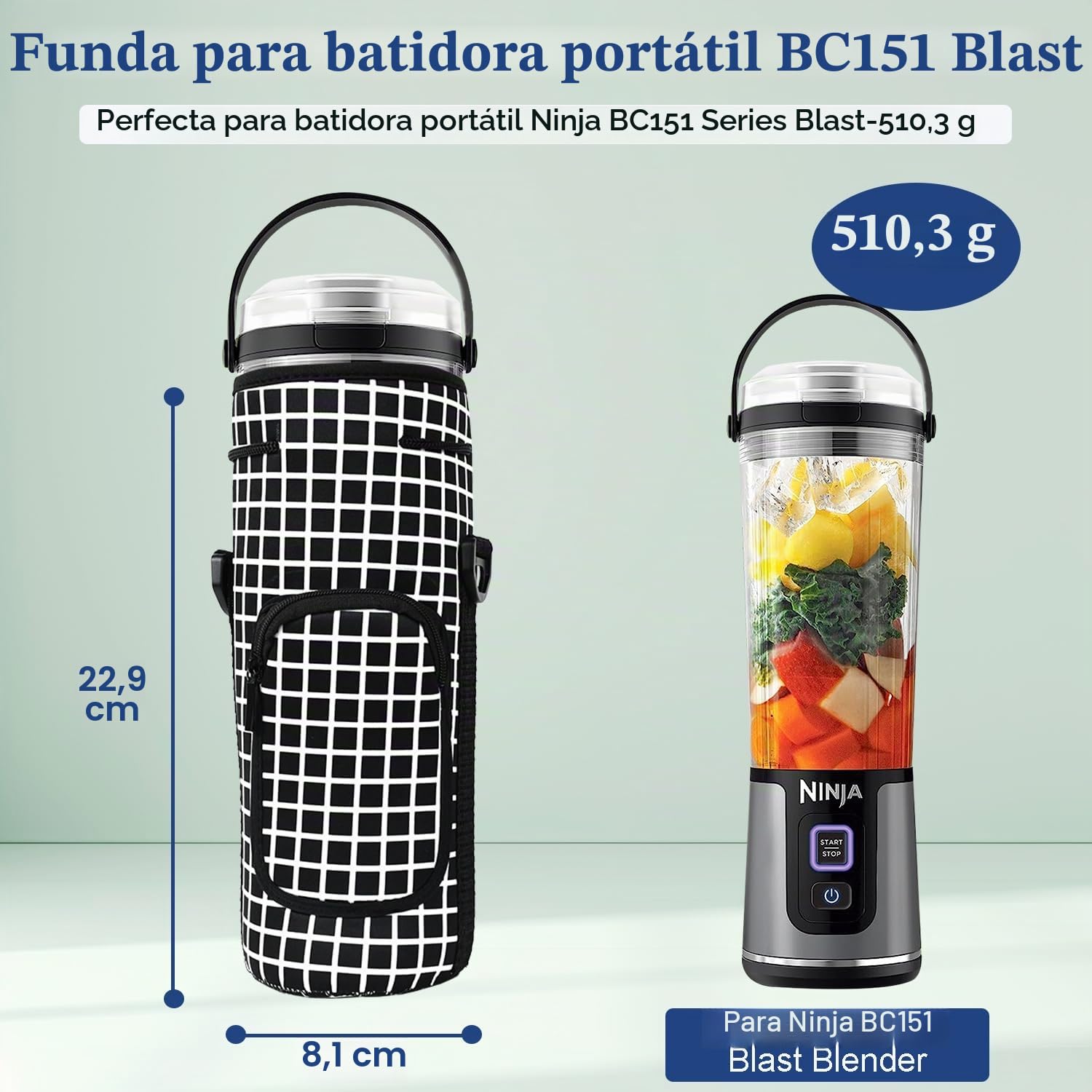 Bolsa de almacenamiento portátil para batidora Ninja BC151EUBK/BC151EUNV/BC151EUCR/BC151EUEM/BC151EUPR/BC151EUWH, 530 ml